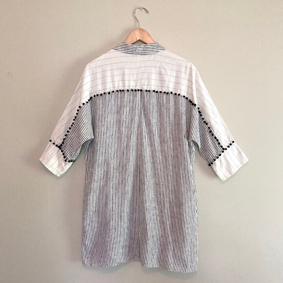 ZARA Tunic Black and White Striped Linen Cotton Blend Sz S - Picture 2 of 5